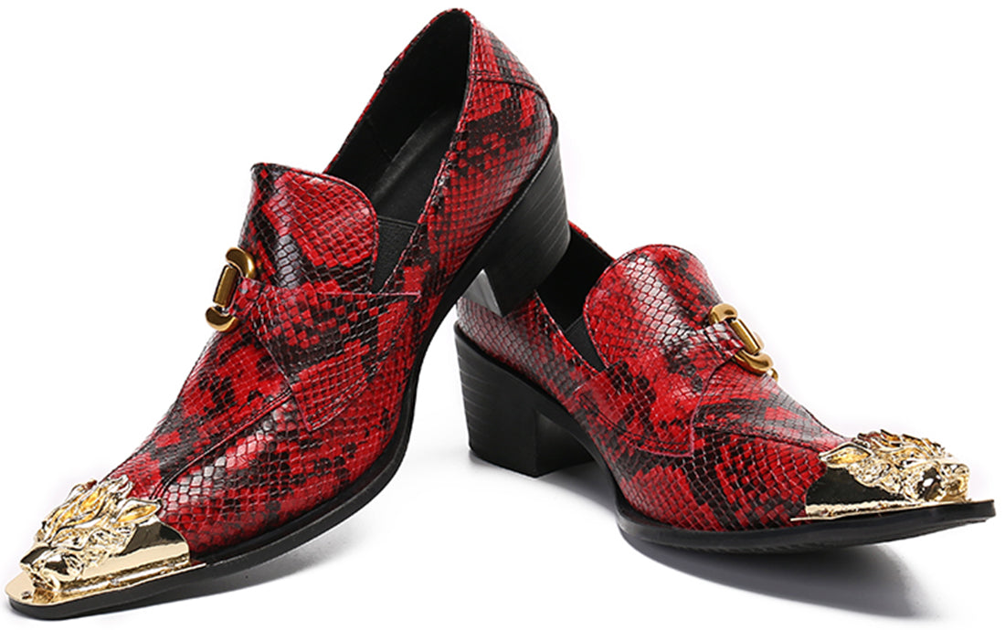Mocasines estilo western con punta metálica de león para hombre 