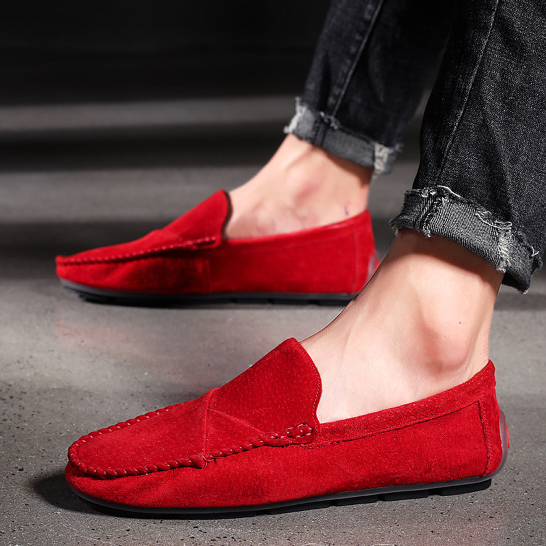 Mocasines de conducción con costuras de ante para hombre