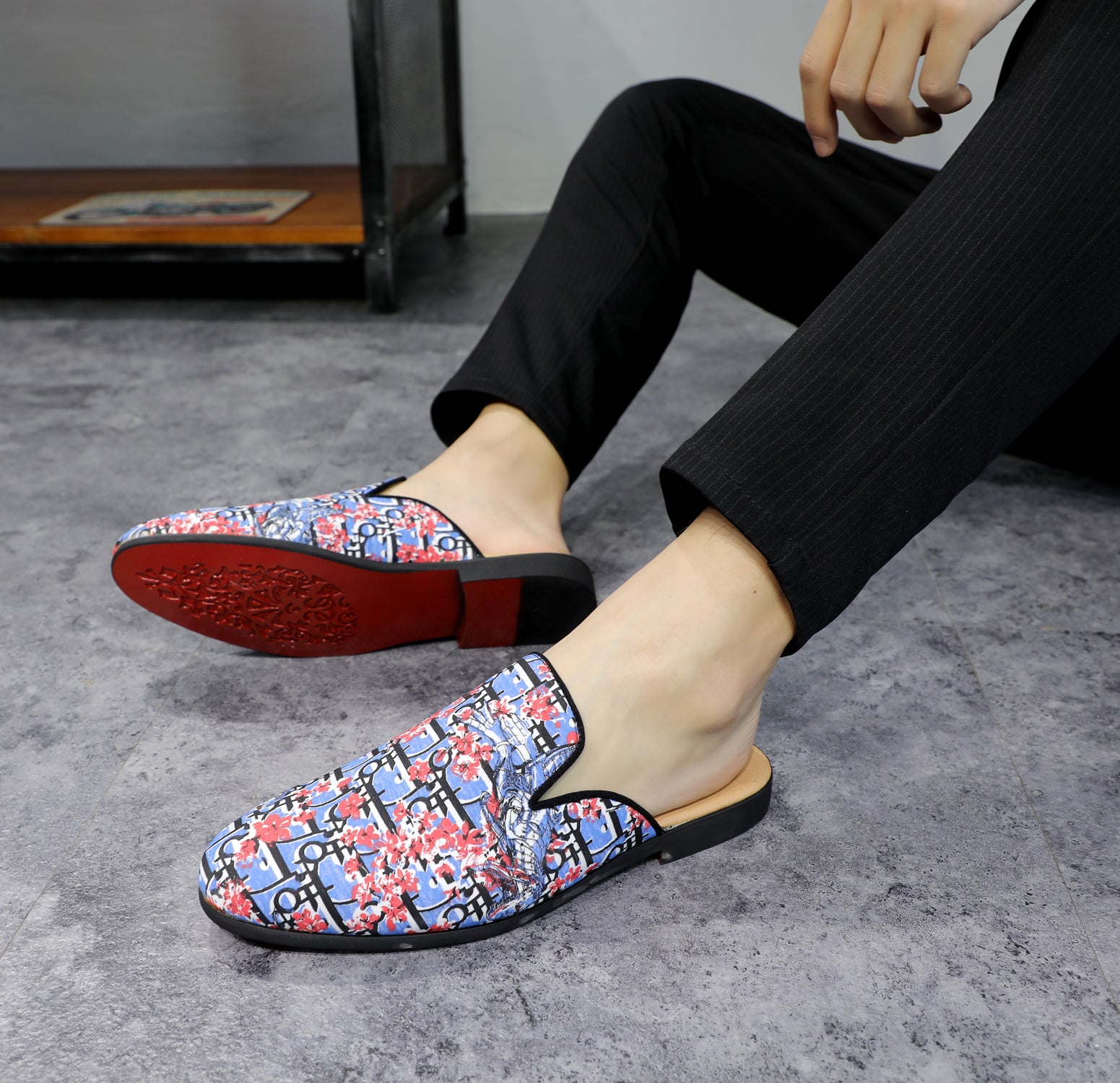 Men's Floral Plum Backless Mules