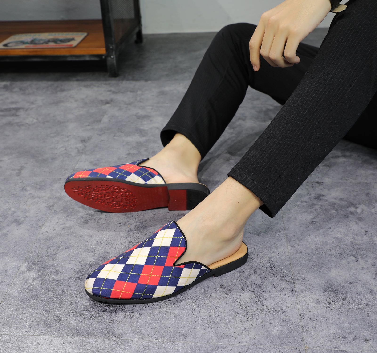 Men's Plaid Backless Mules