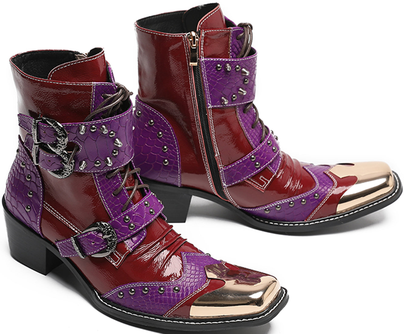 Men's Metal Square Toe High Top Western Boots