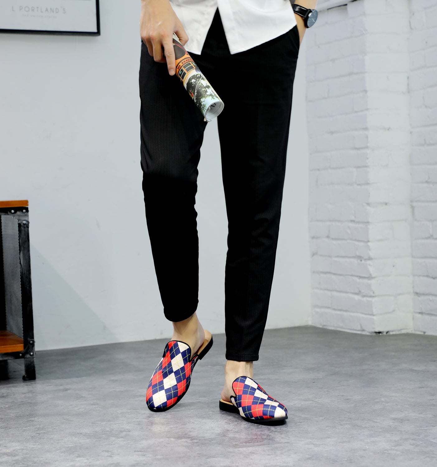 Men's Plaid Backless Mules
