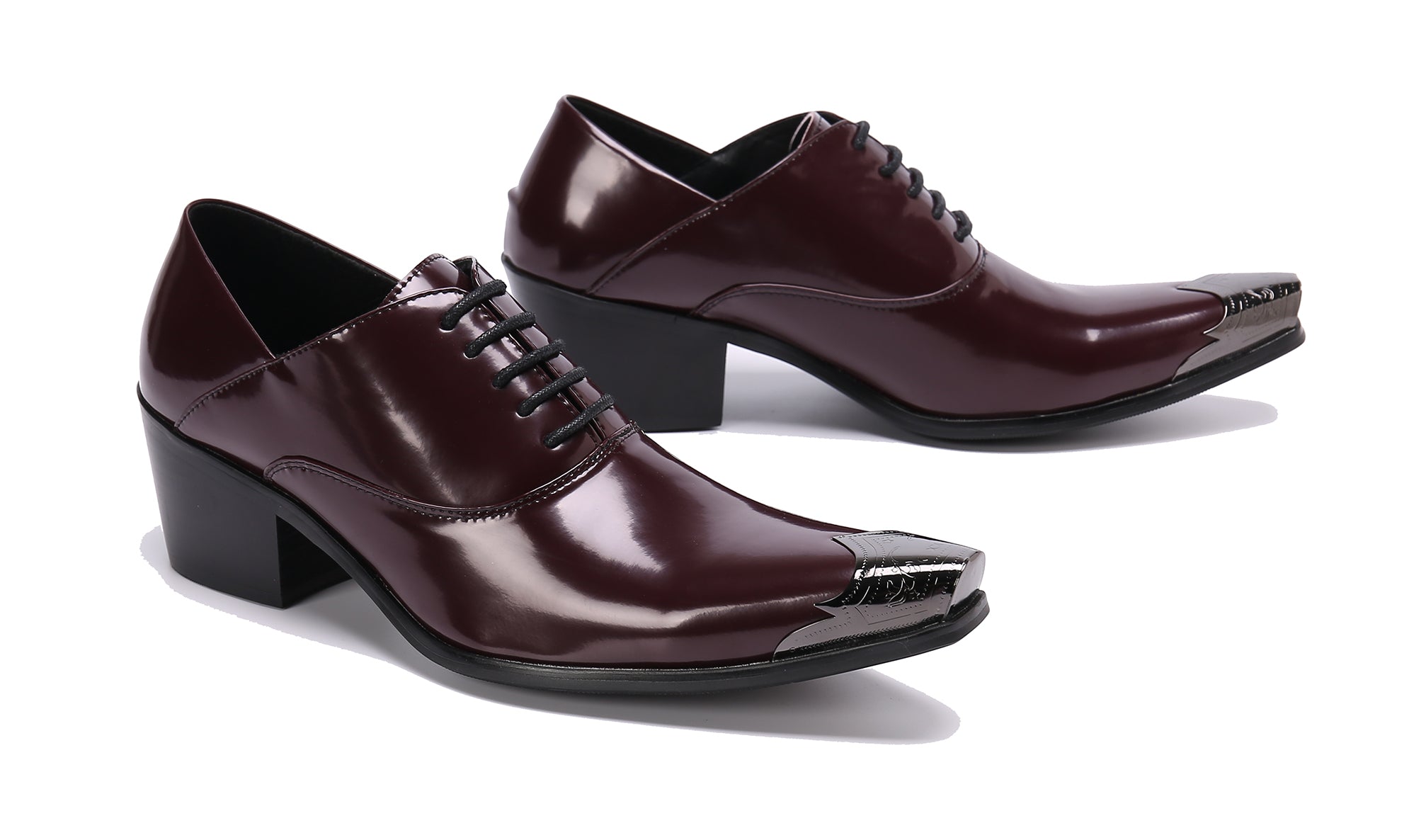 Zapatos occidentales de cuero con punta de metal para hombre