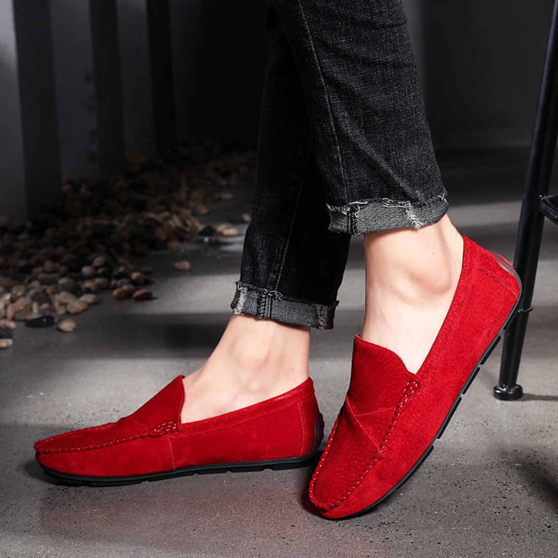 Mocasines de conducción con costuras de ante para hombre