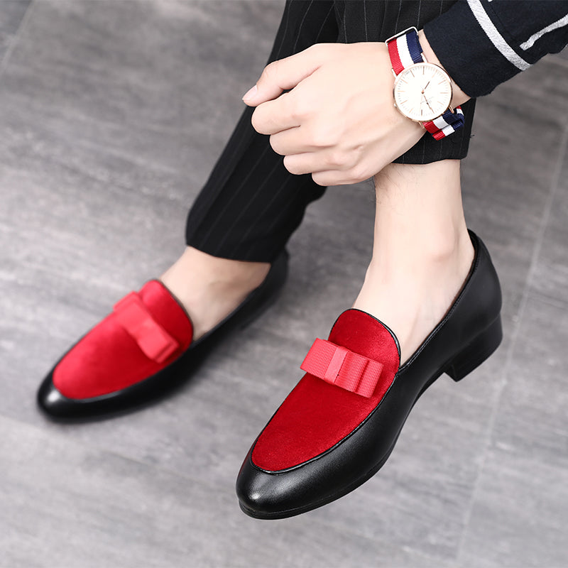 Men's Velvet Bow Smoking Loafers