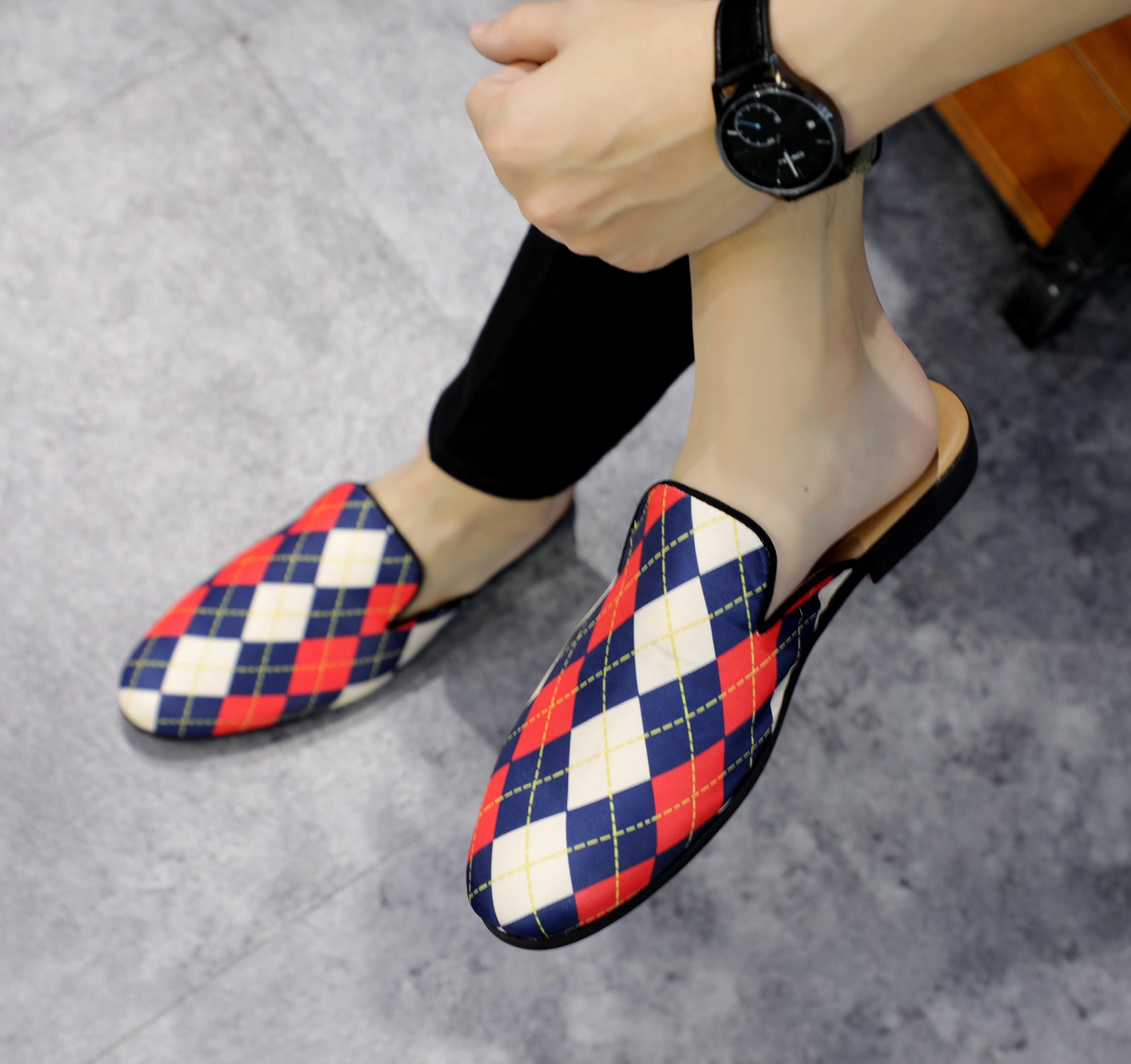 Men's Plaid Backless Mules