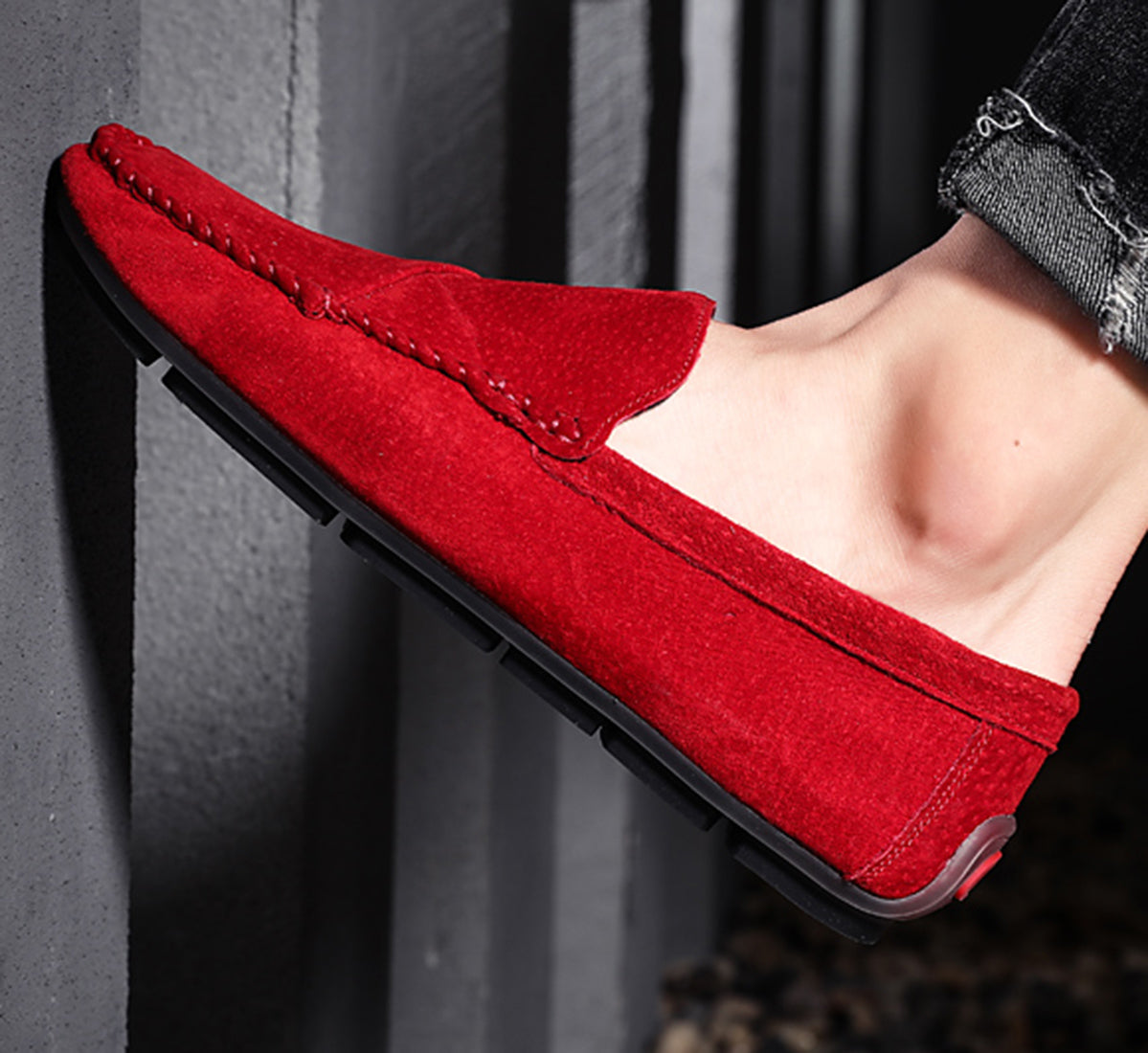 Mocasines de conducción con costuras de ante para hombre