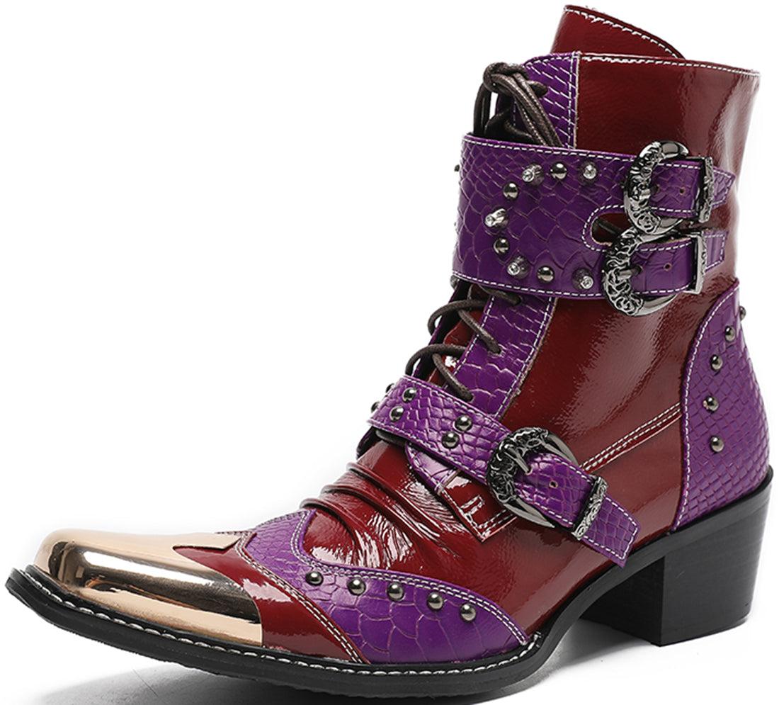 Men's Metal Square Toe High Top Western Boots