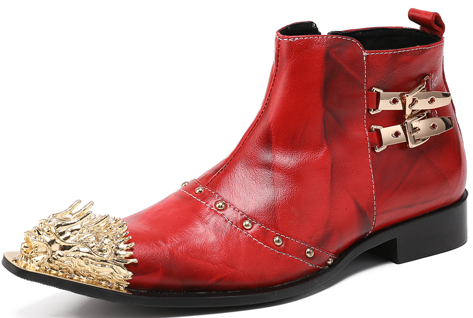 Botas vaqueras con punta de metal y león con cremallera para hombre 