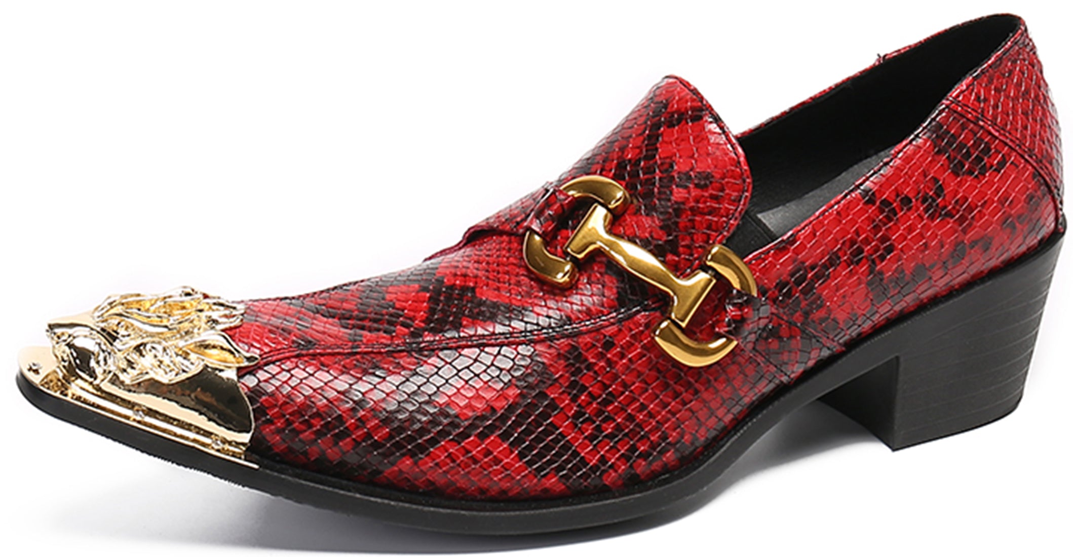 Mocasines estilo western con punta metálica de león para hombre 