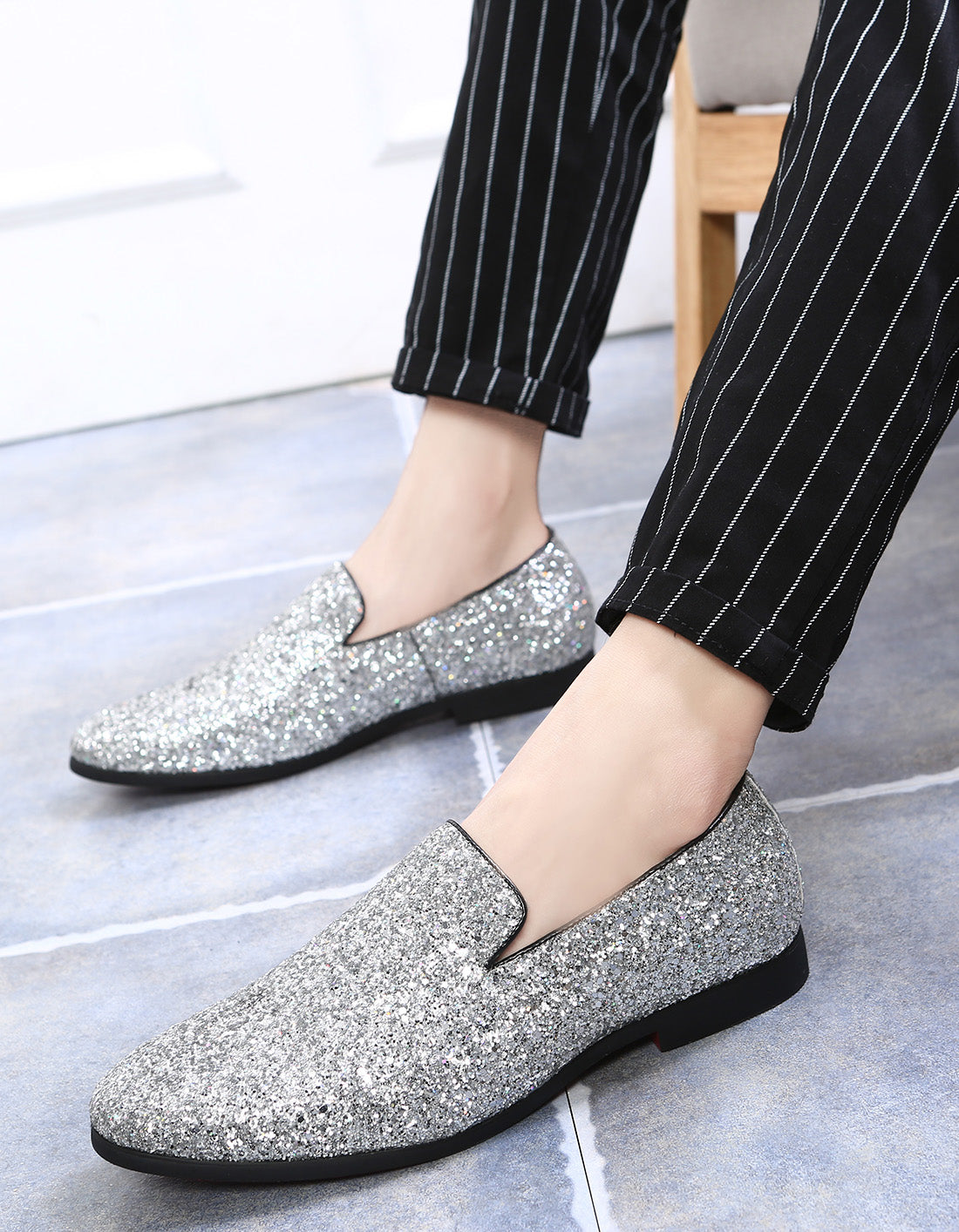 Men's Metallic Glitter Smoking Loafers
