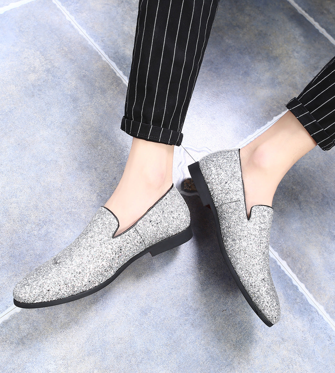Men's Metallic Glitter Smoking Loafers