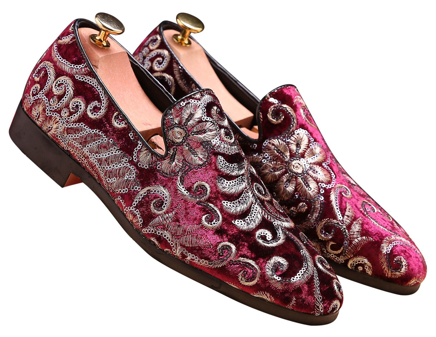 Mocasines para fumar con costuras plateadas de terciopelo para hombre 