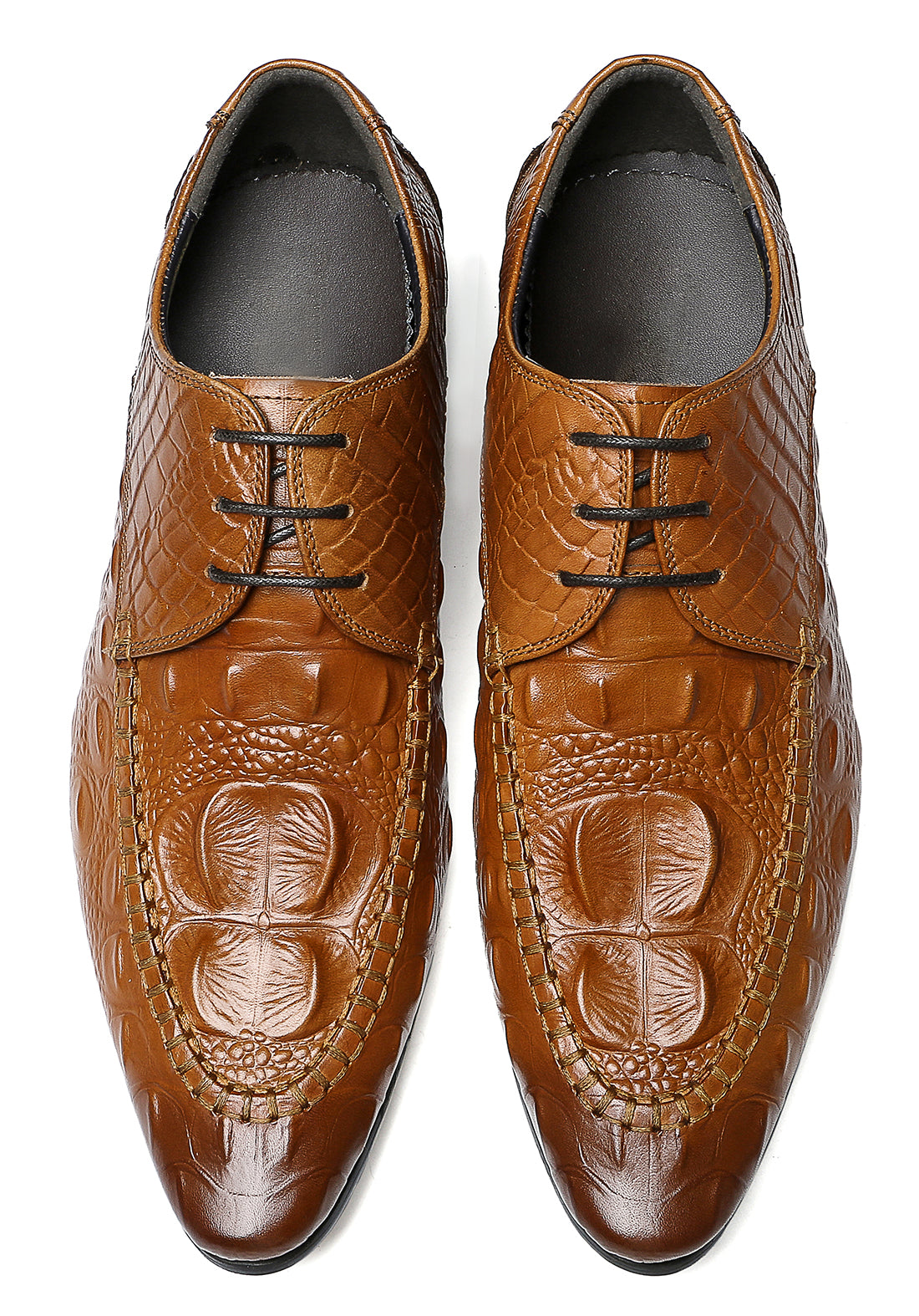 Derby de cuero con cordones y punta de ala para hombre 
