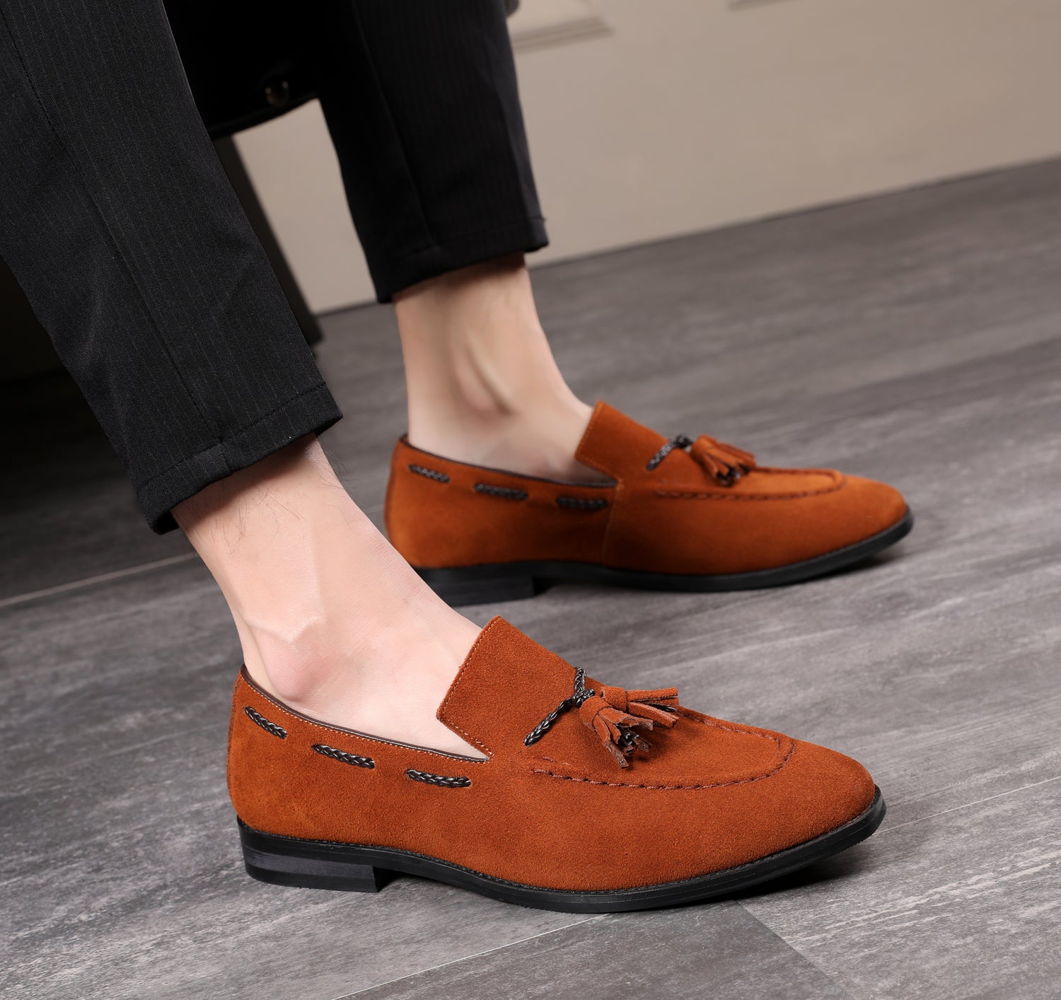 Mocasines con puntera de bicicleta y borlas para hombre