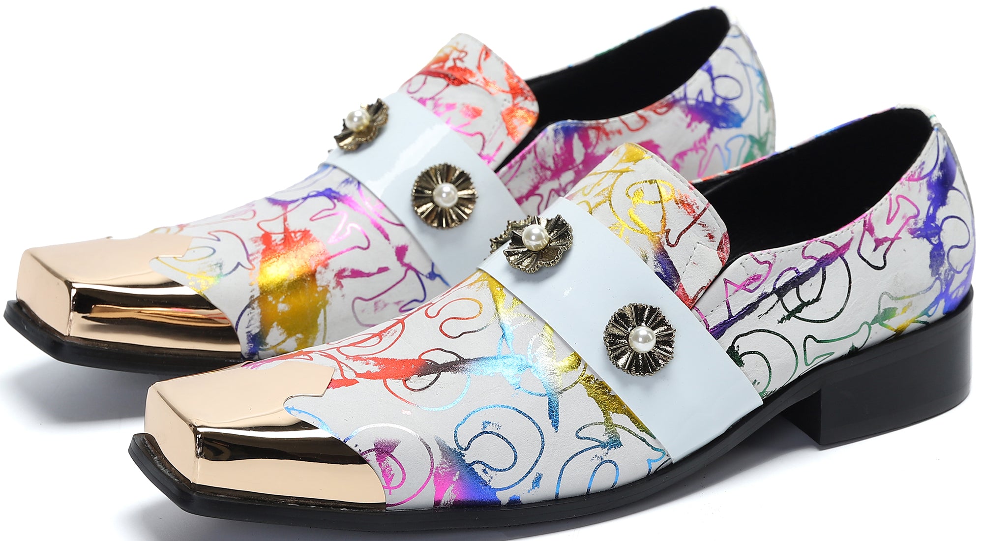 Mocasines estilo western de metal con punta cuadrada para hombre 