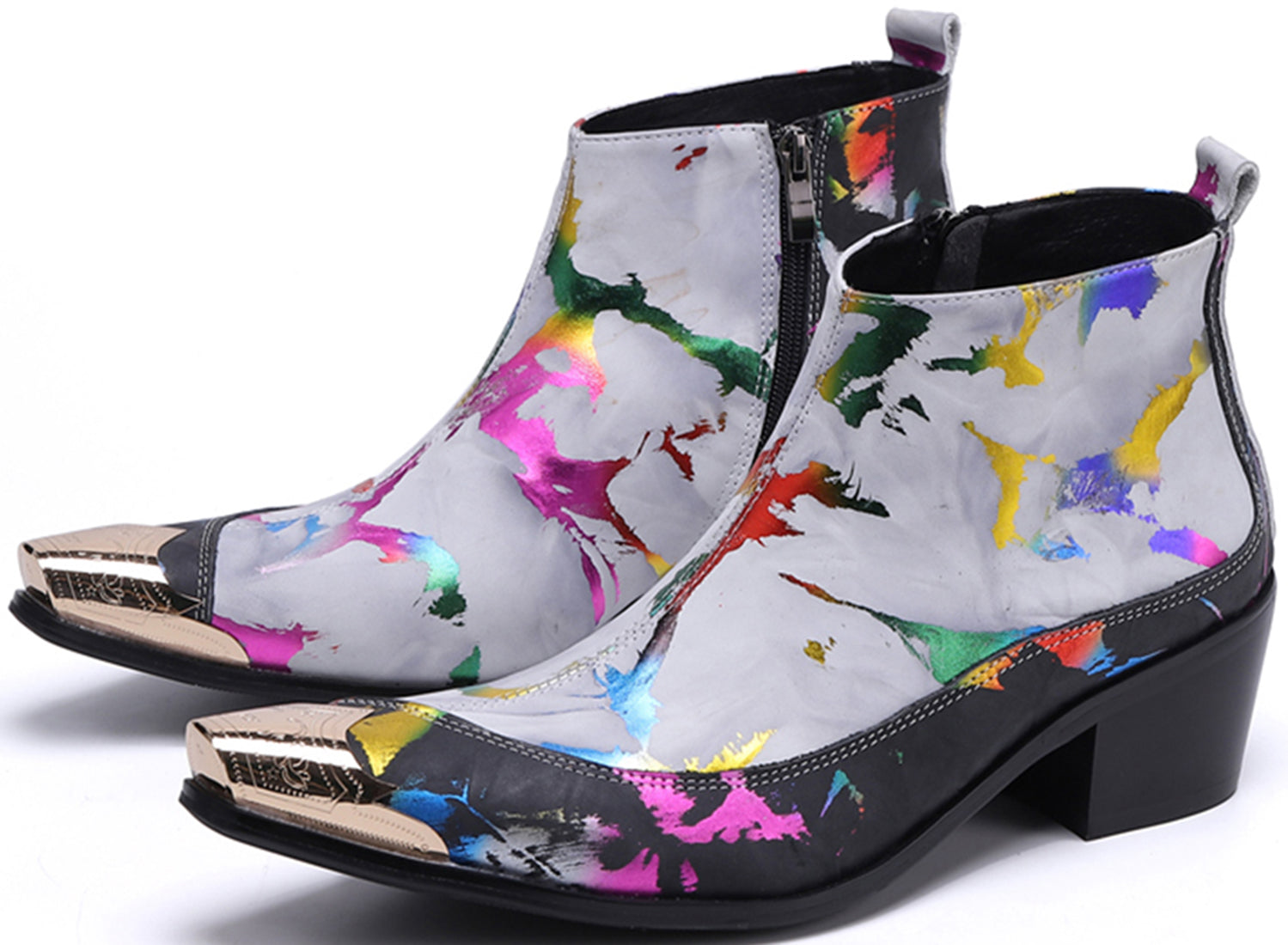 Botas occidentales con punta de metal y escritura a mano para hombre 