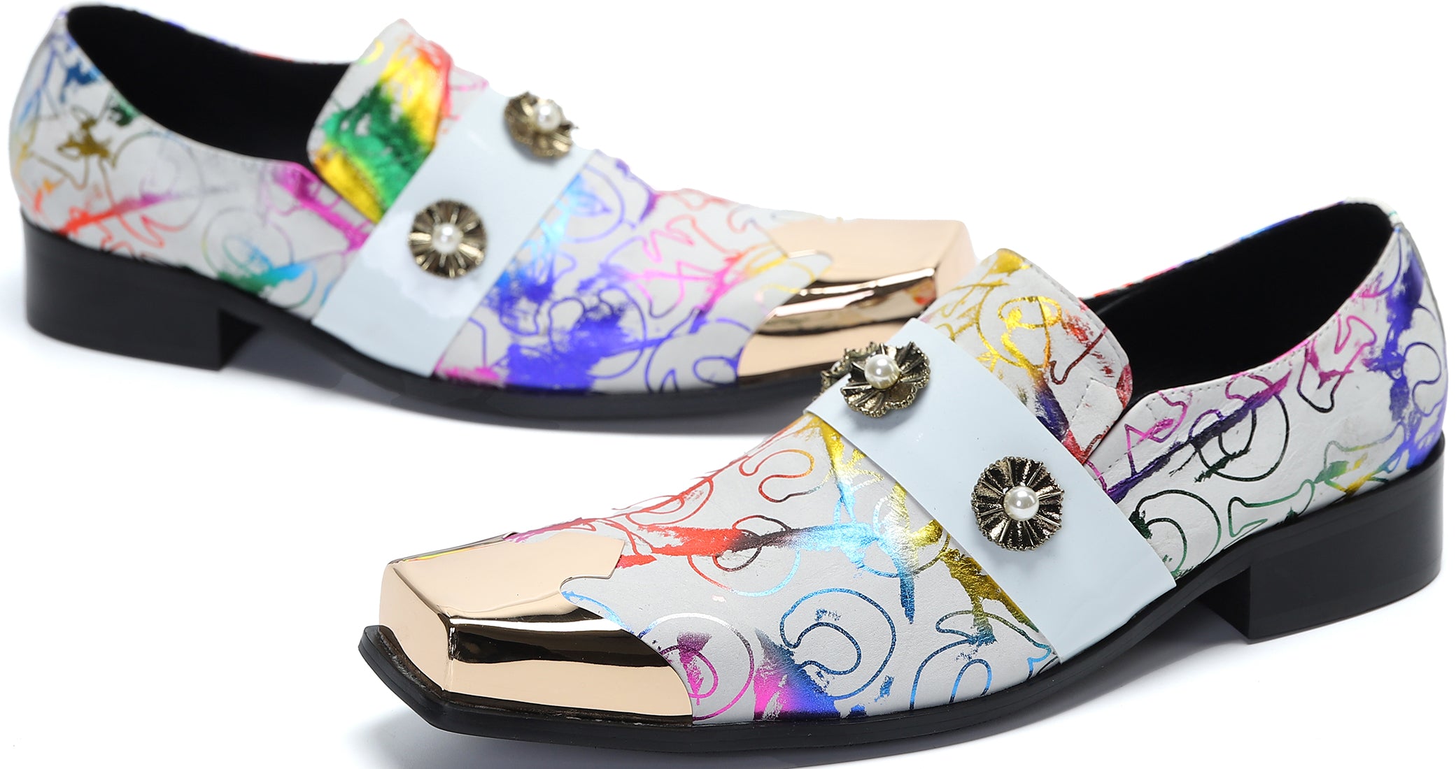 Mocasines estilo western de metal con punta cuadrada para hombre 