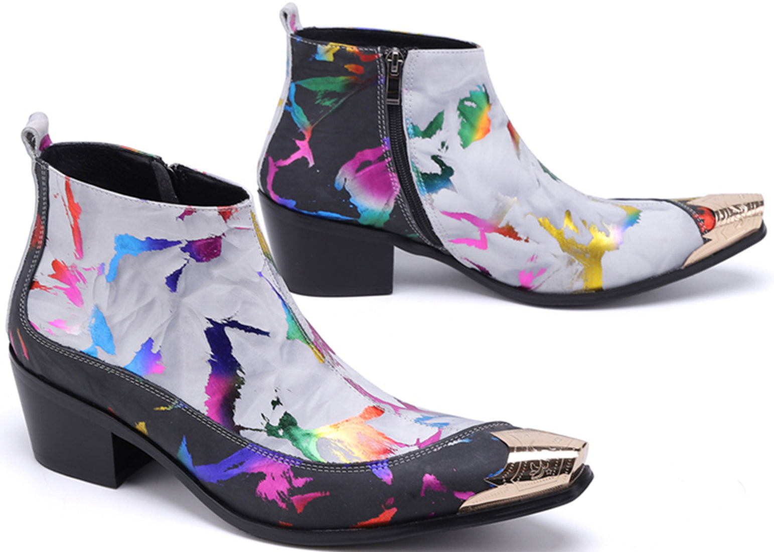 Botas occidentales con punta de metal y escritura a mano para hombre 