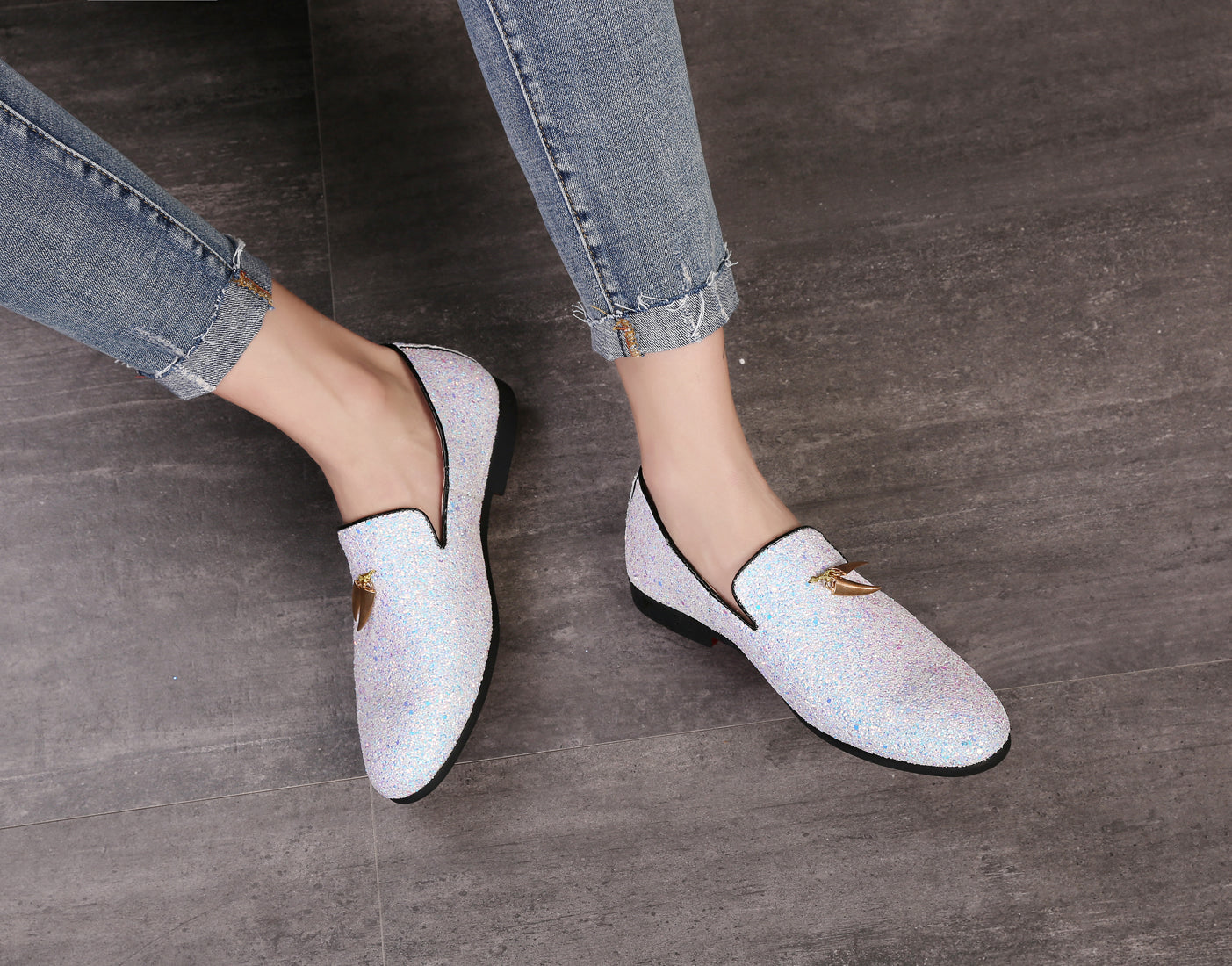 Mocasines Smoking con purpurina de hombre de color metálico 