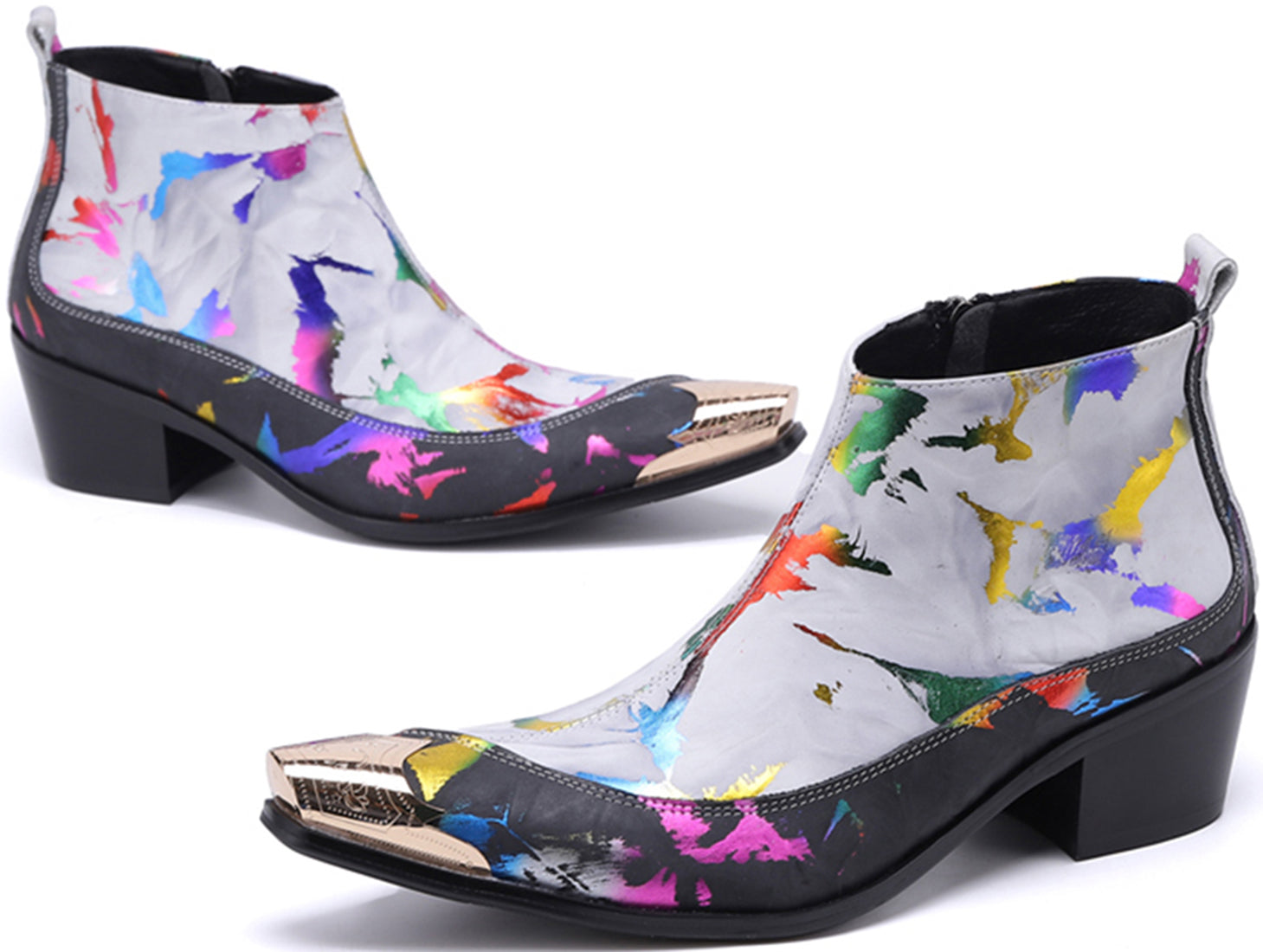 Botas occidentales con punta de metal y escritura a mano para hombre 