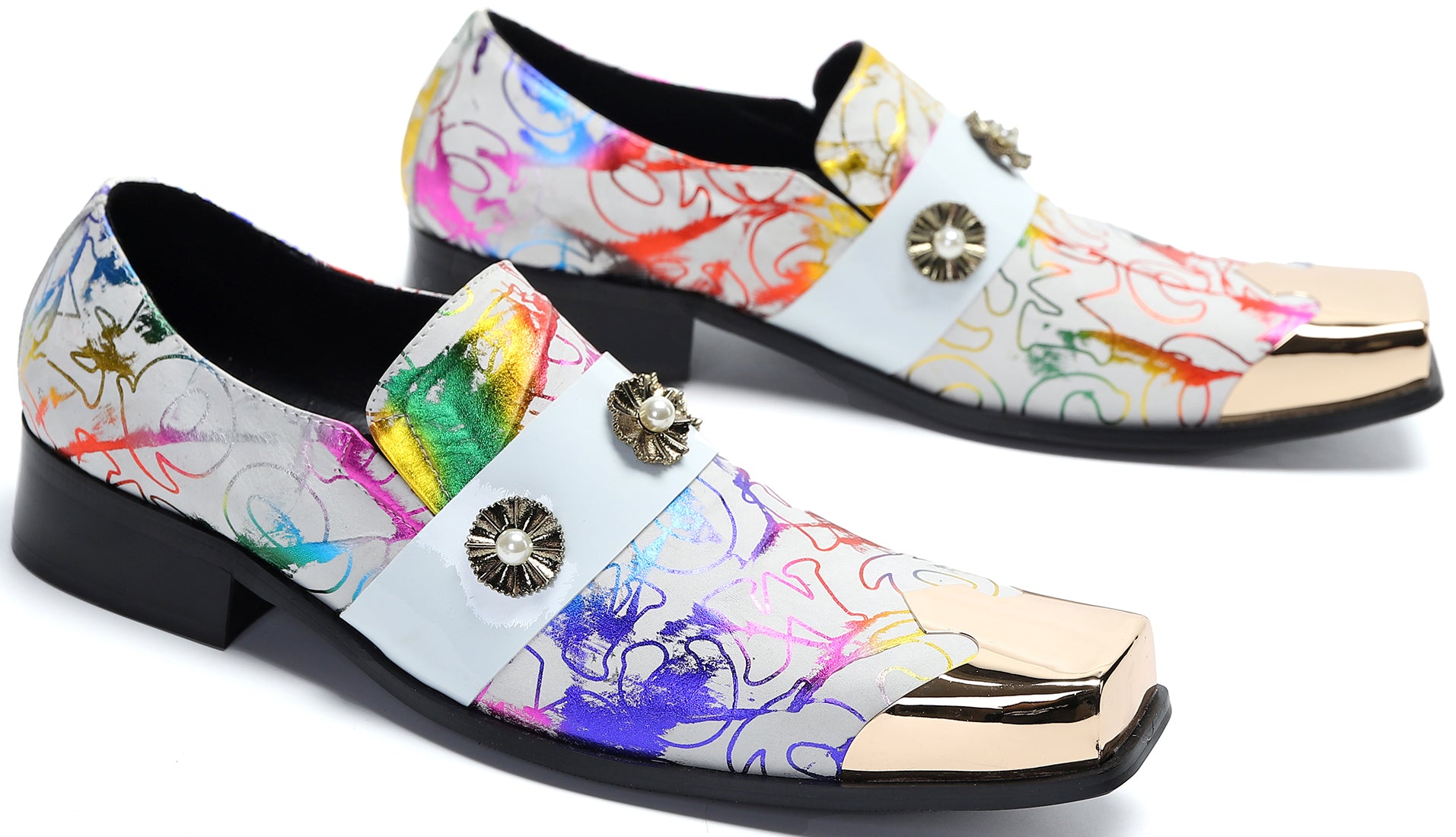 Mocasines estilo western de metal con punta cuadrada para hombre 