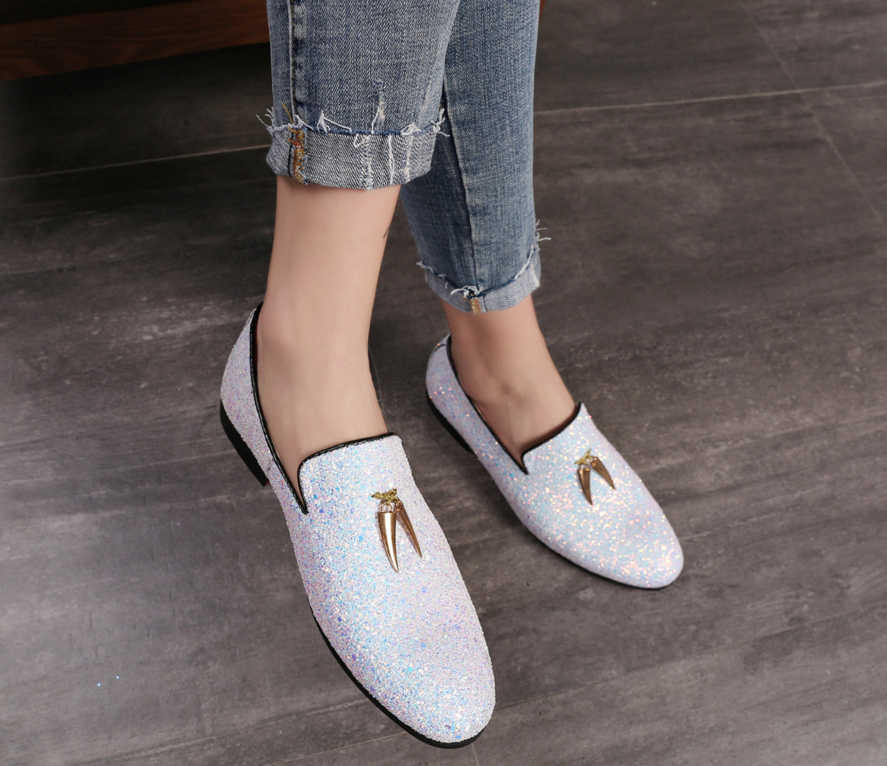 Mocasines Smoking con purpurina de hombre de color metálico 