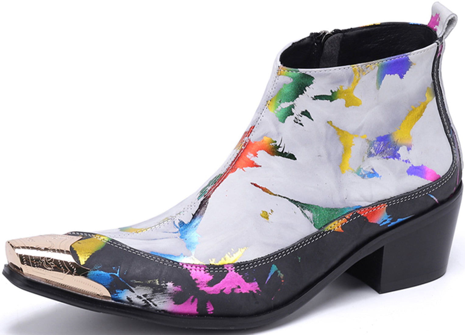 Botas occidentales con punta de metal y escritura a mano para hombre 