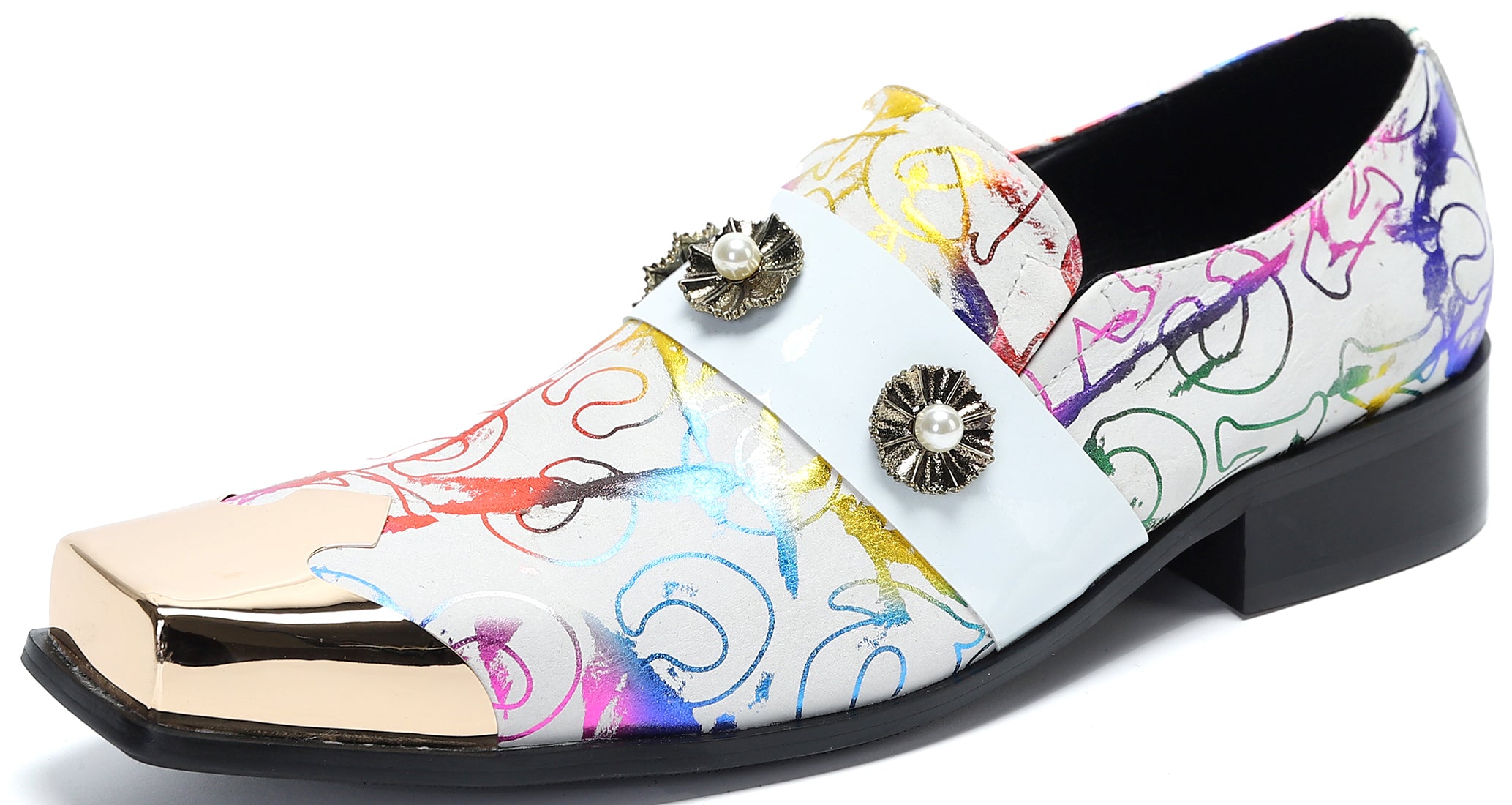 Mocasines estilo western de metal con punta cuadrada para hombre 