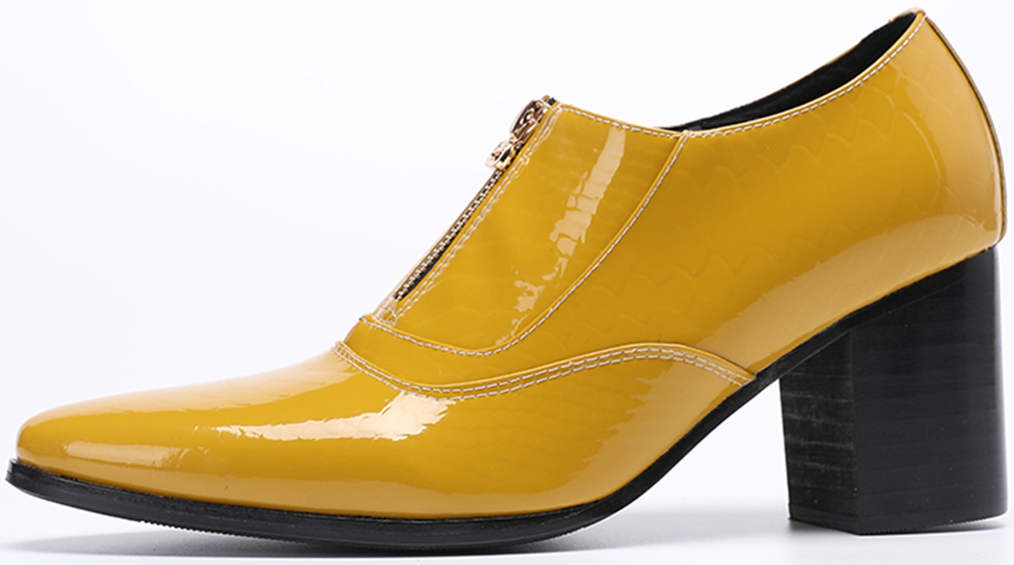 Men's Zipper Cuban Heel Leather Derby