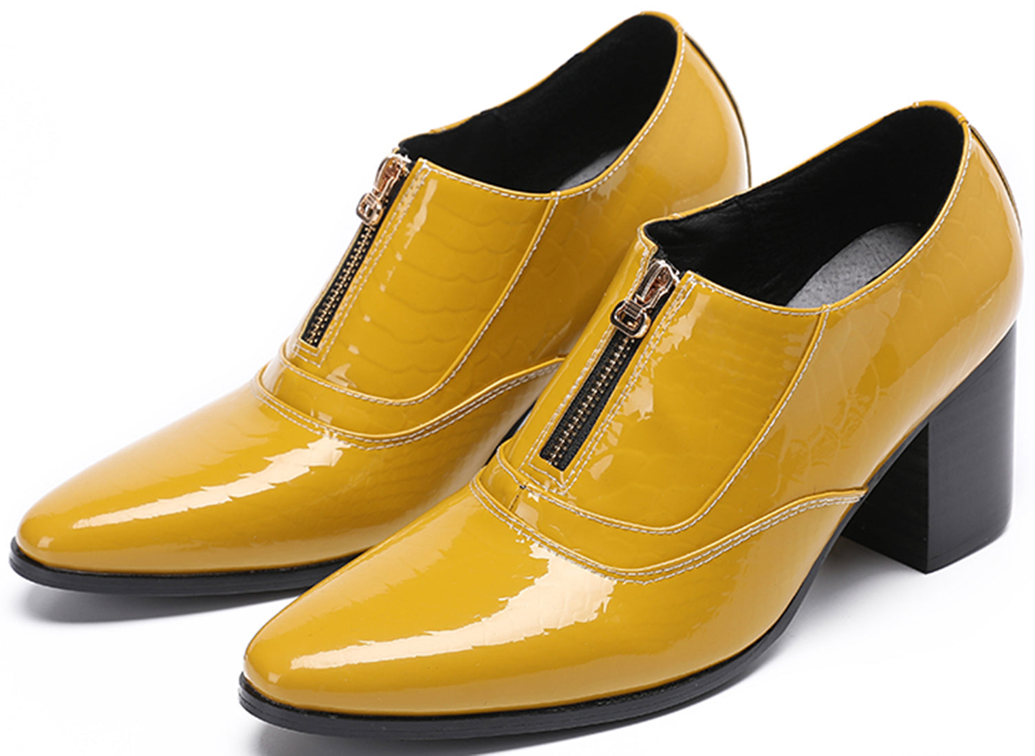 Men's Zipper Cuban Heel Leather Derby