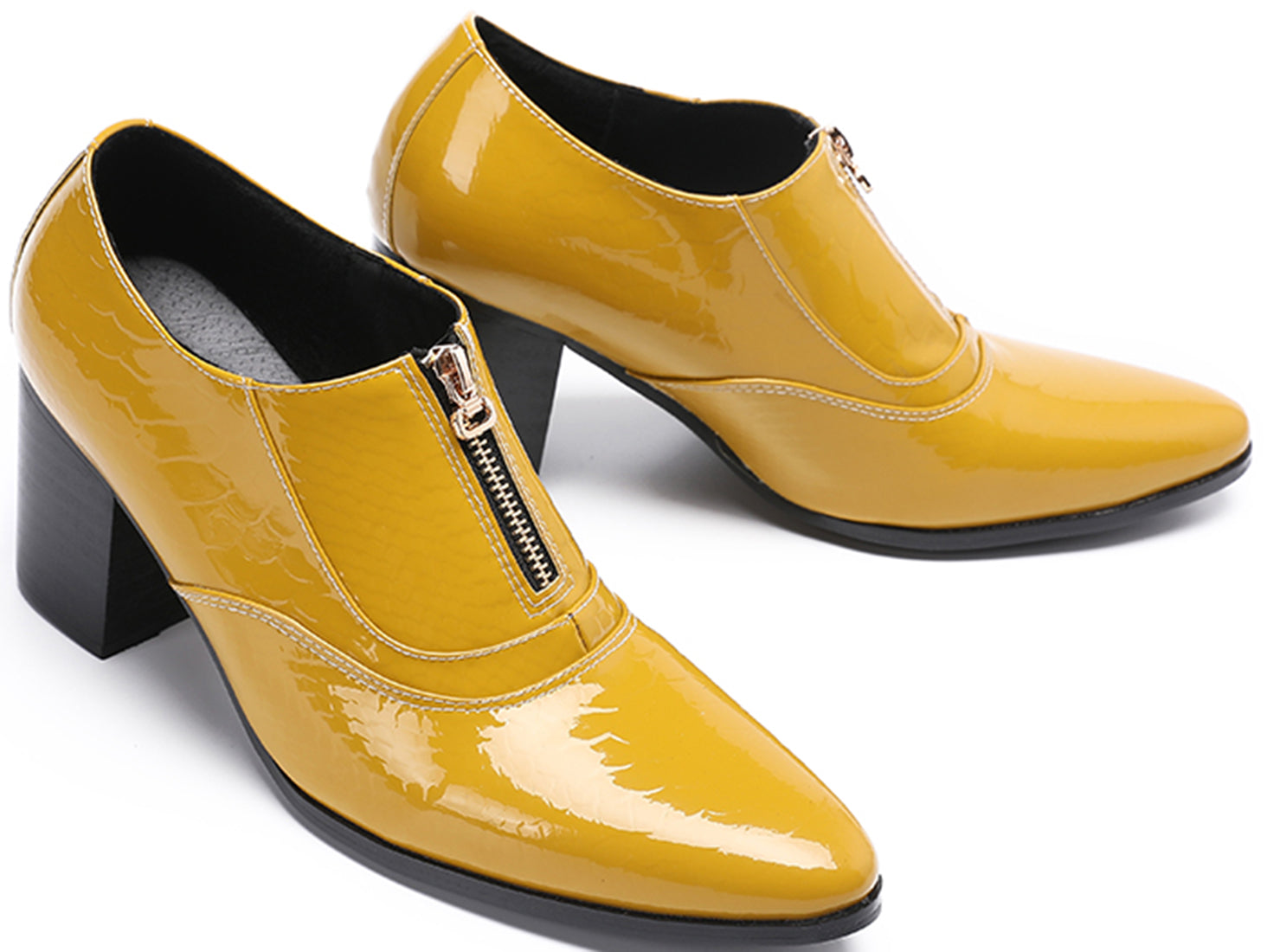 Men's Zipper Cuban Heel Leather Derby