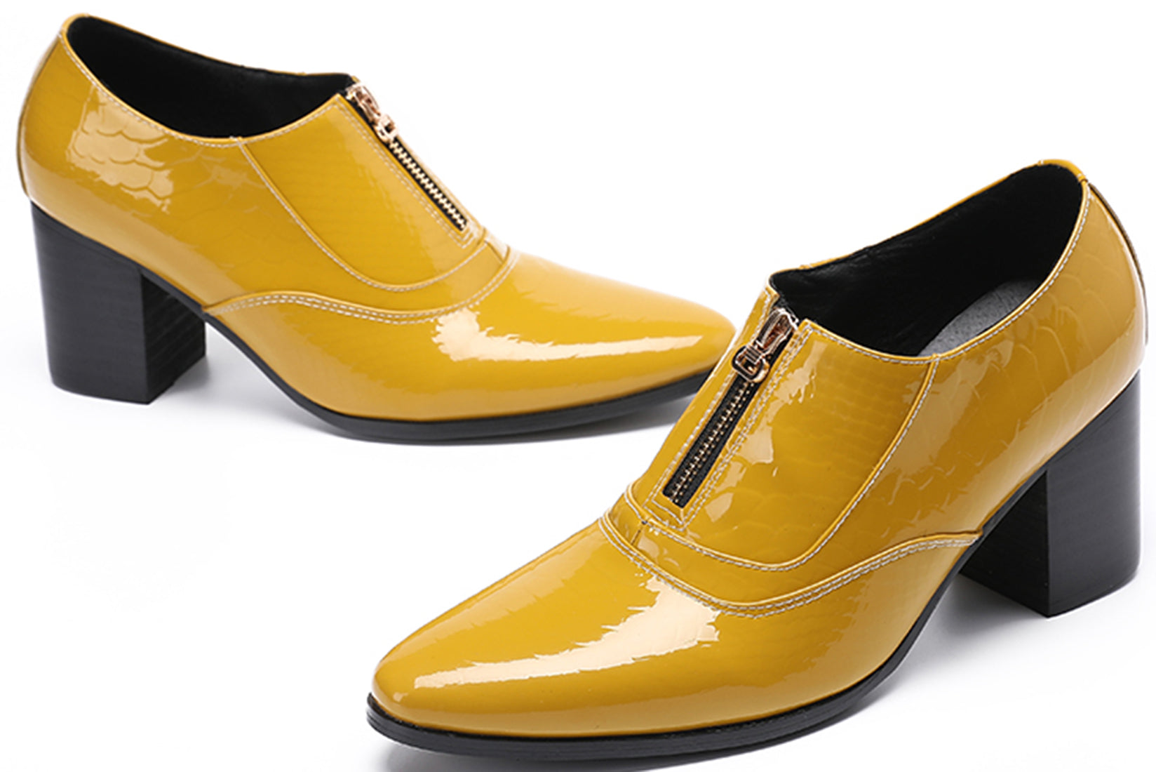 Men's Zipper Cuban Heel Leather Derby