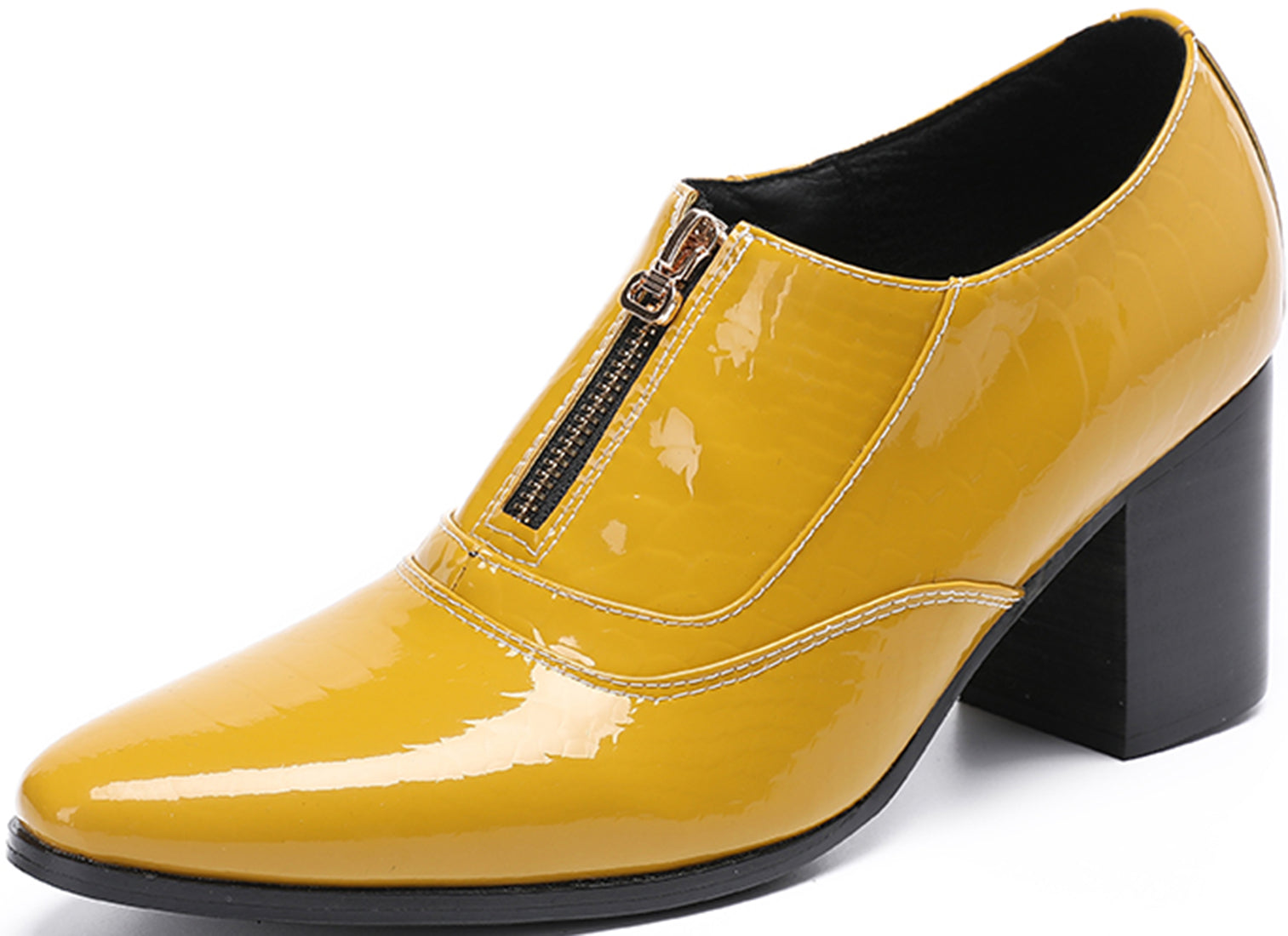 Men's Zipper Cuban Heel Leather Derby